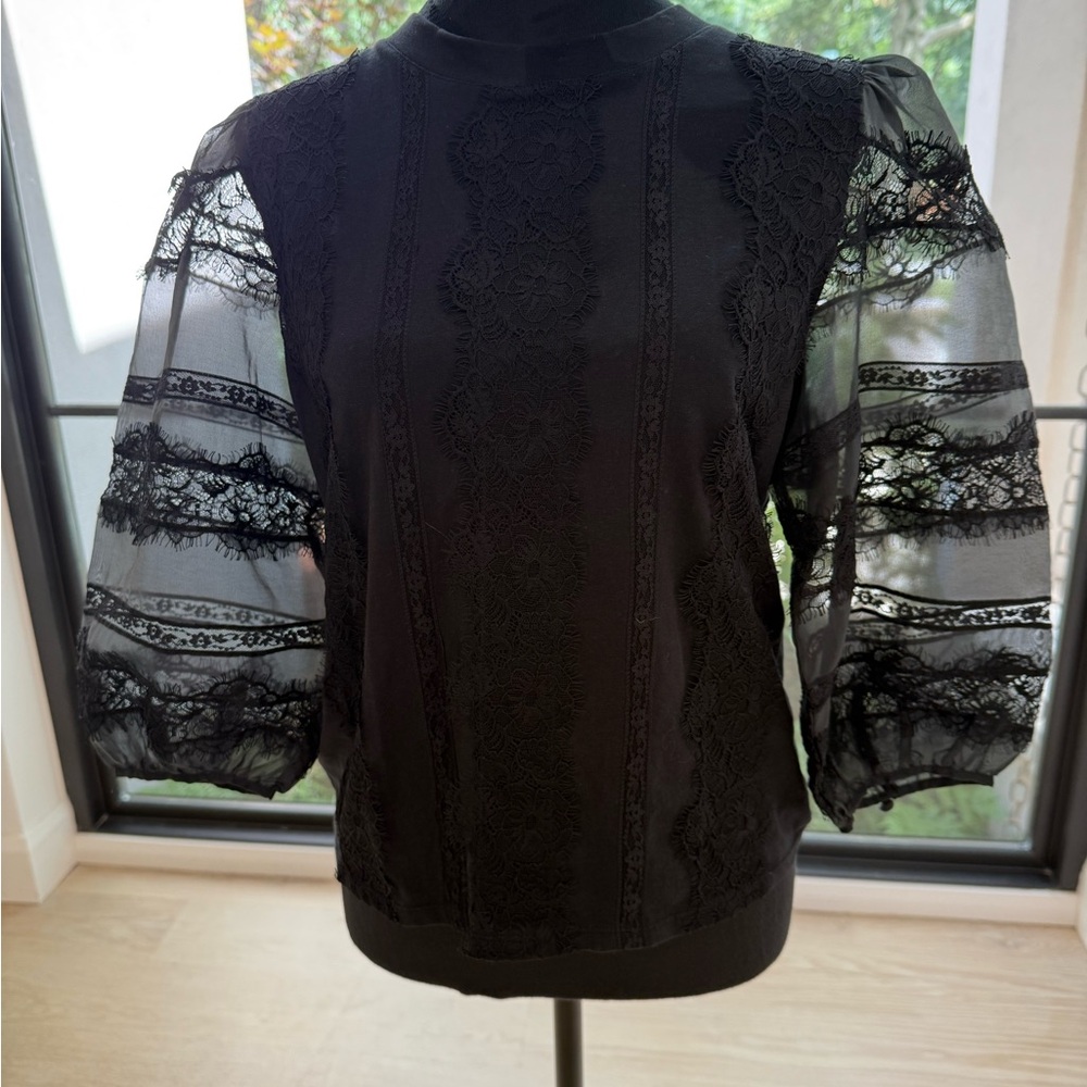 Cinq à Sept Black Lace Blouse
